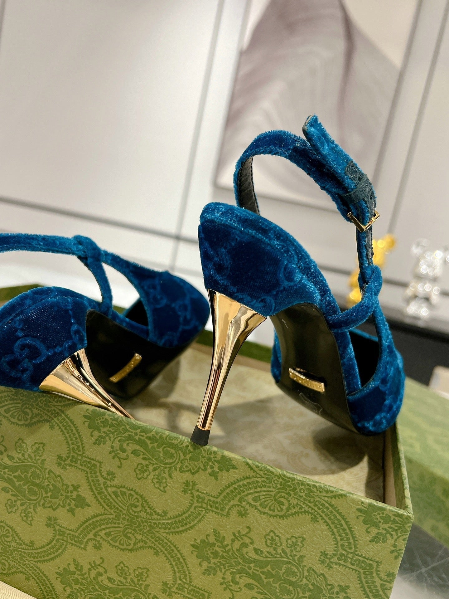 GG SLINGBACK HIGH HEEL PUMP AZURE VELVET