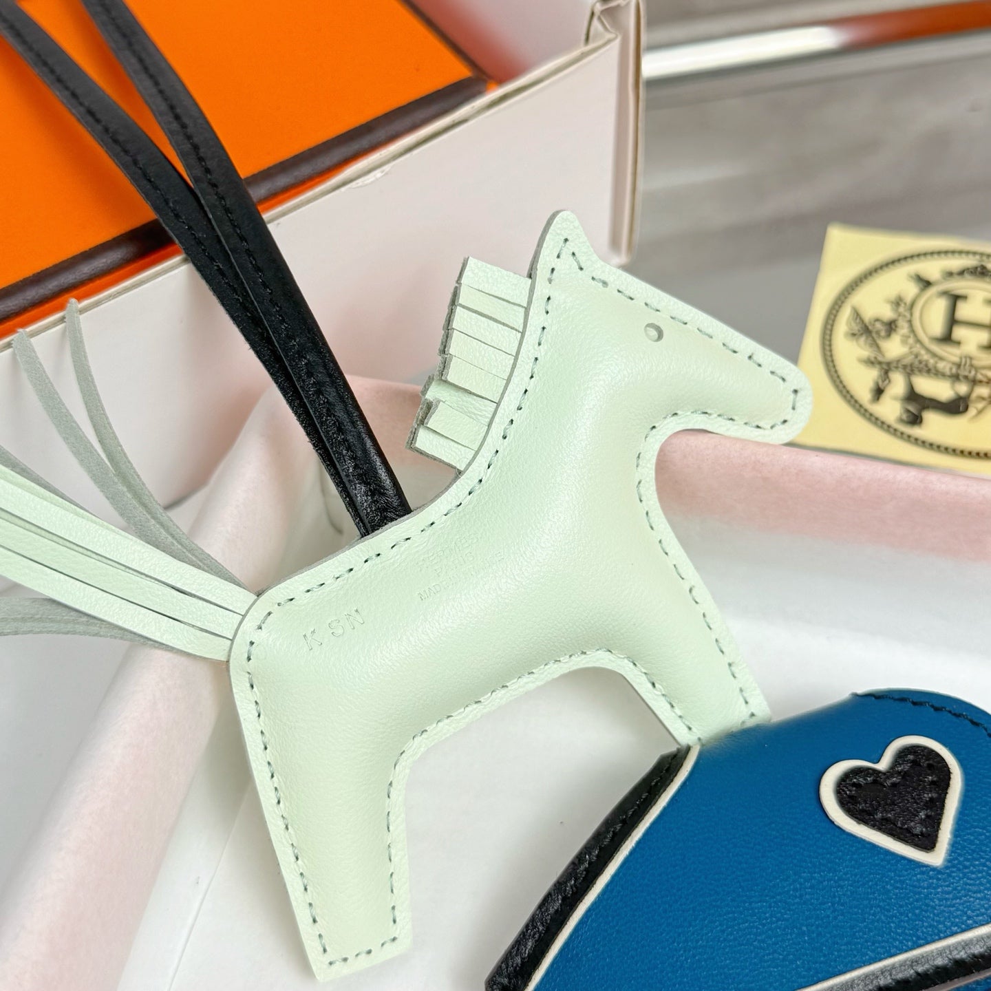 HM Rodeo Robeo Heart PM Charm White mix Blue Lambskin