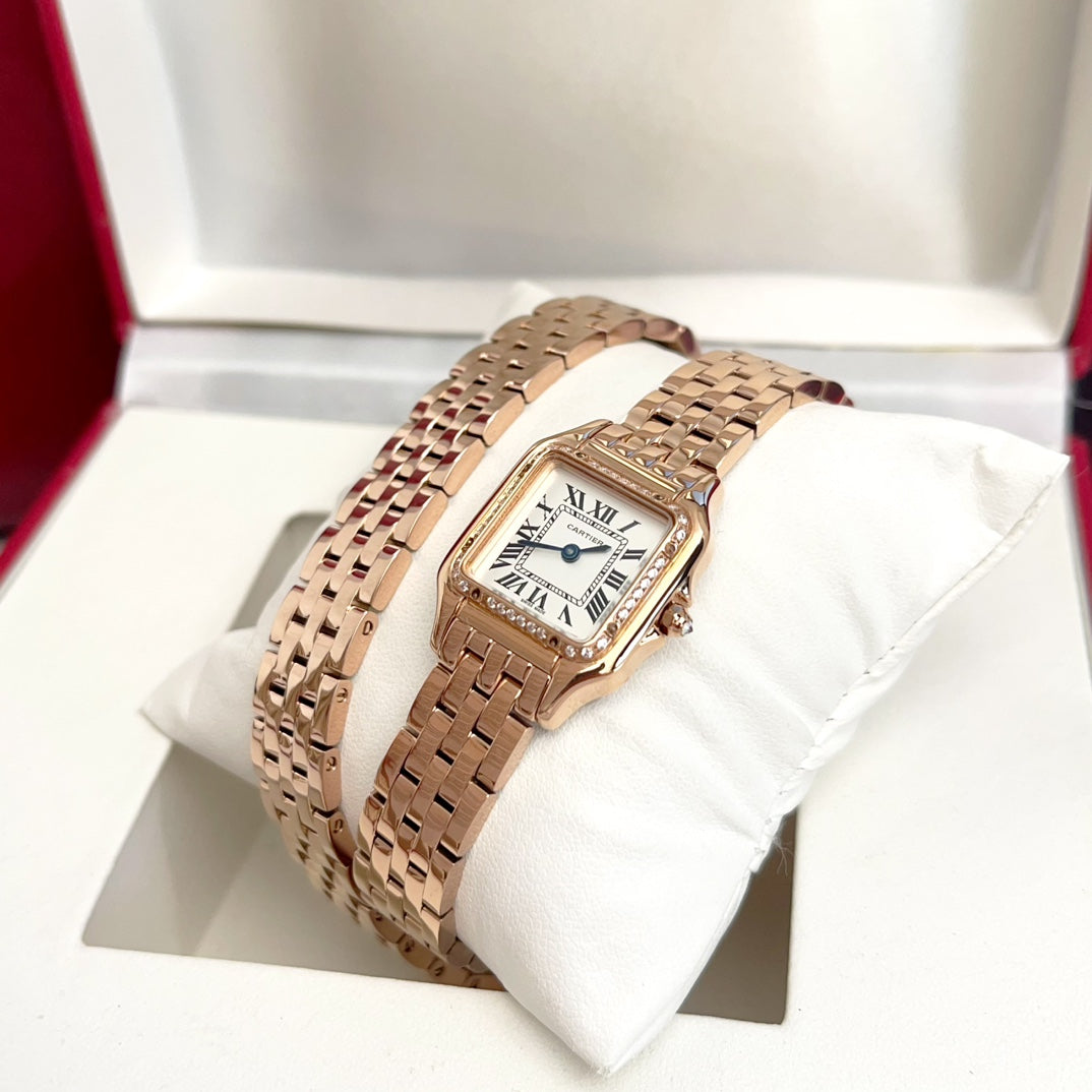 Panthere 22mm Pink Gold Diamond Bezel Double Chain 44cm