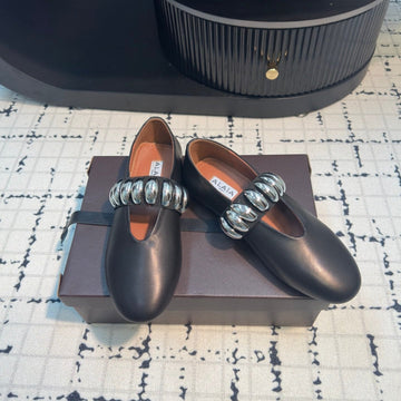 Alaila Ballet Flats In Black Cowhide 895229