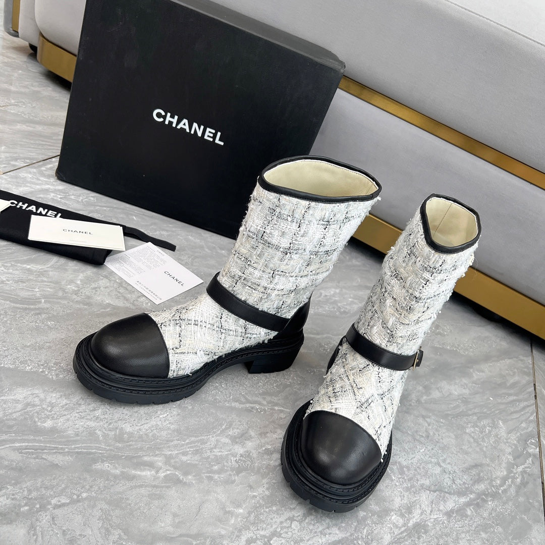 CC 25 ankle boots black white tweed mix sheepskin 459500