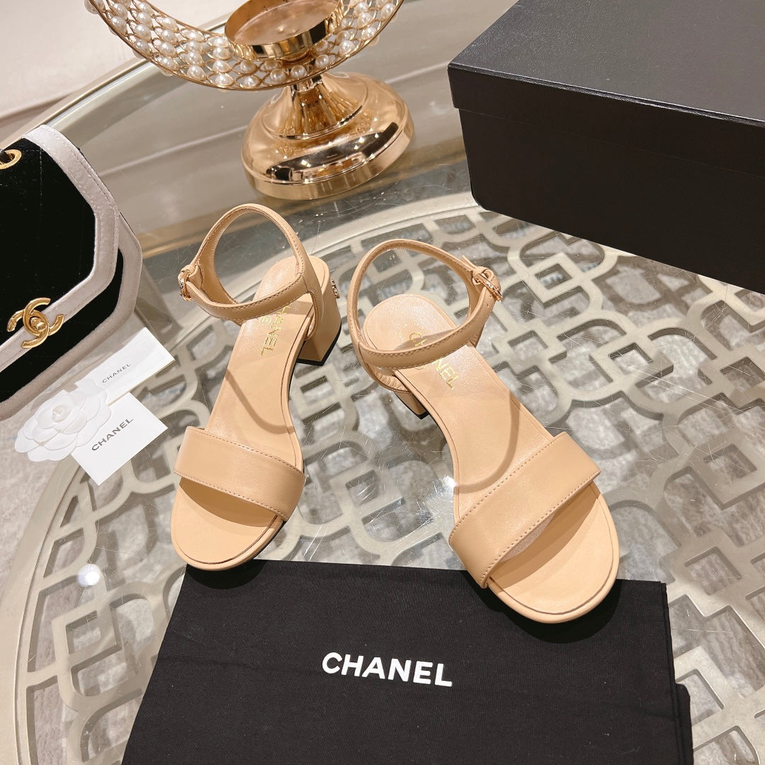 CC 25C 5CM Mid Heed Sandals Cream Italian Leather 213317