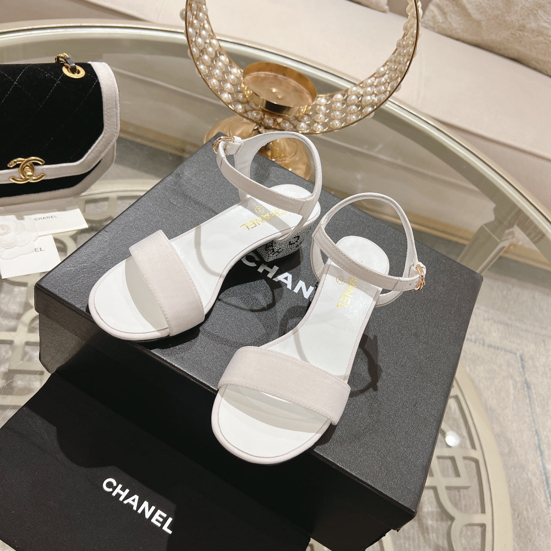 CC 25C 5CM Mid Heed Sandals White Fabric 213323