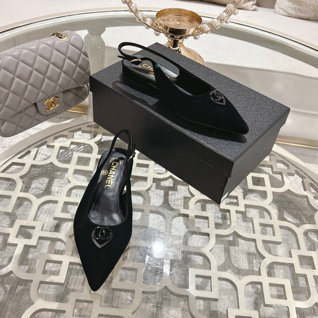 CC 25C Slingback Flats Black Suede 213332