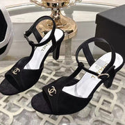 Chanel 2026 Double C Platform High-Heel Sandal Black Suede Leather 634215