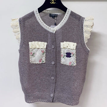 Chanel 2026 Lace Trim Knit Vest Purple Floral Details Wool Laine 463560