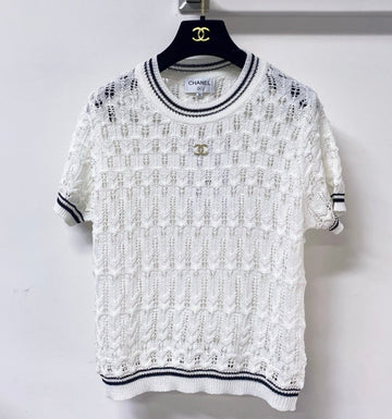 Chanel 2026 White And Black Short-Sleeved Shirt Wool 479934