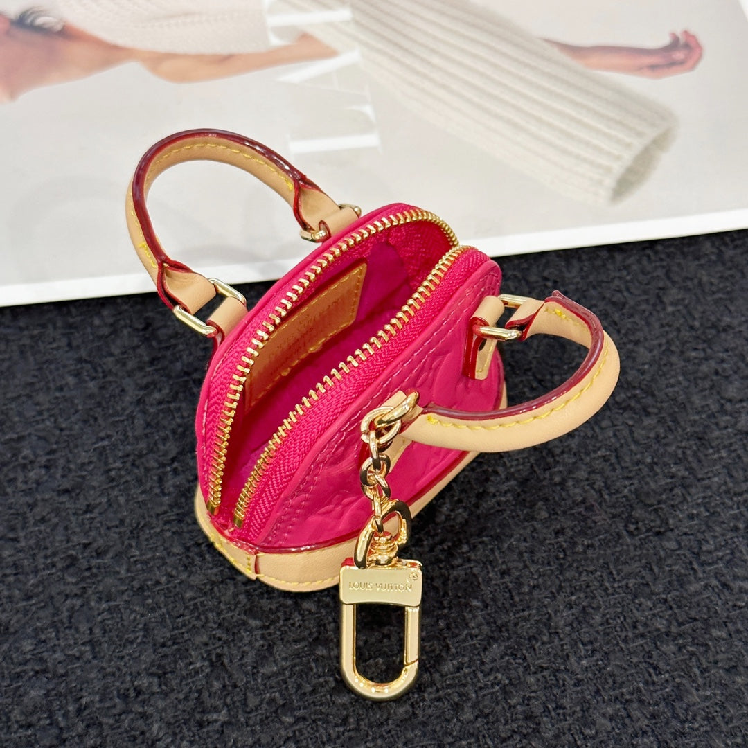 LV Alma Bag Charm Pink mix Beige Cowhide Canvas