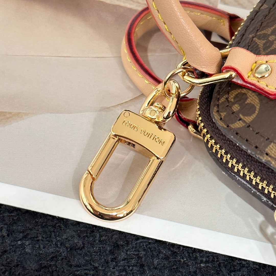 LV Alma Bag Charm Brown mix Beige Cowhide Canvas