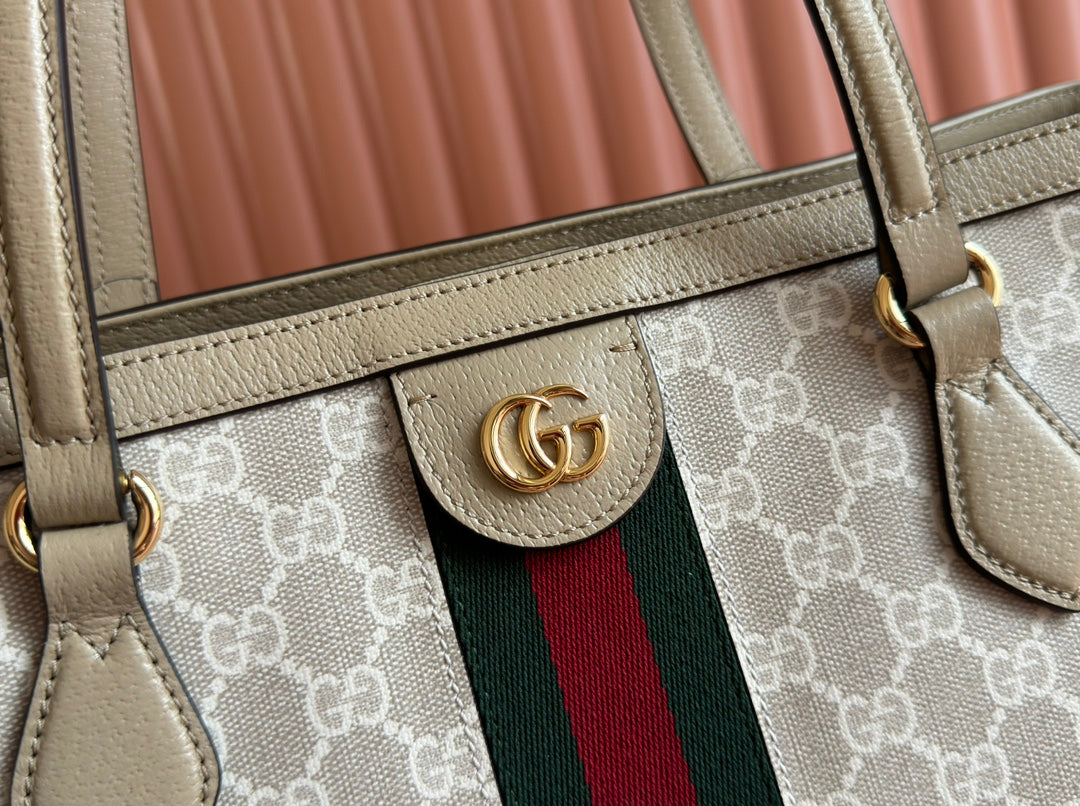 Gucci Ophidia 38cm Bag Beige White Leather Canvas 244453