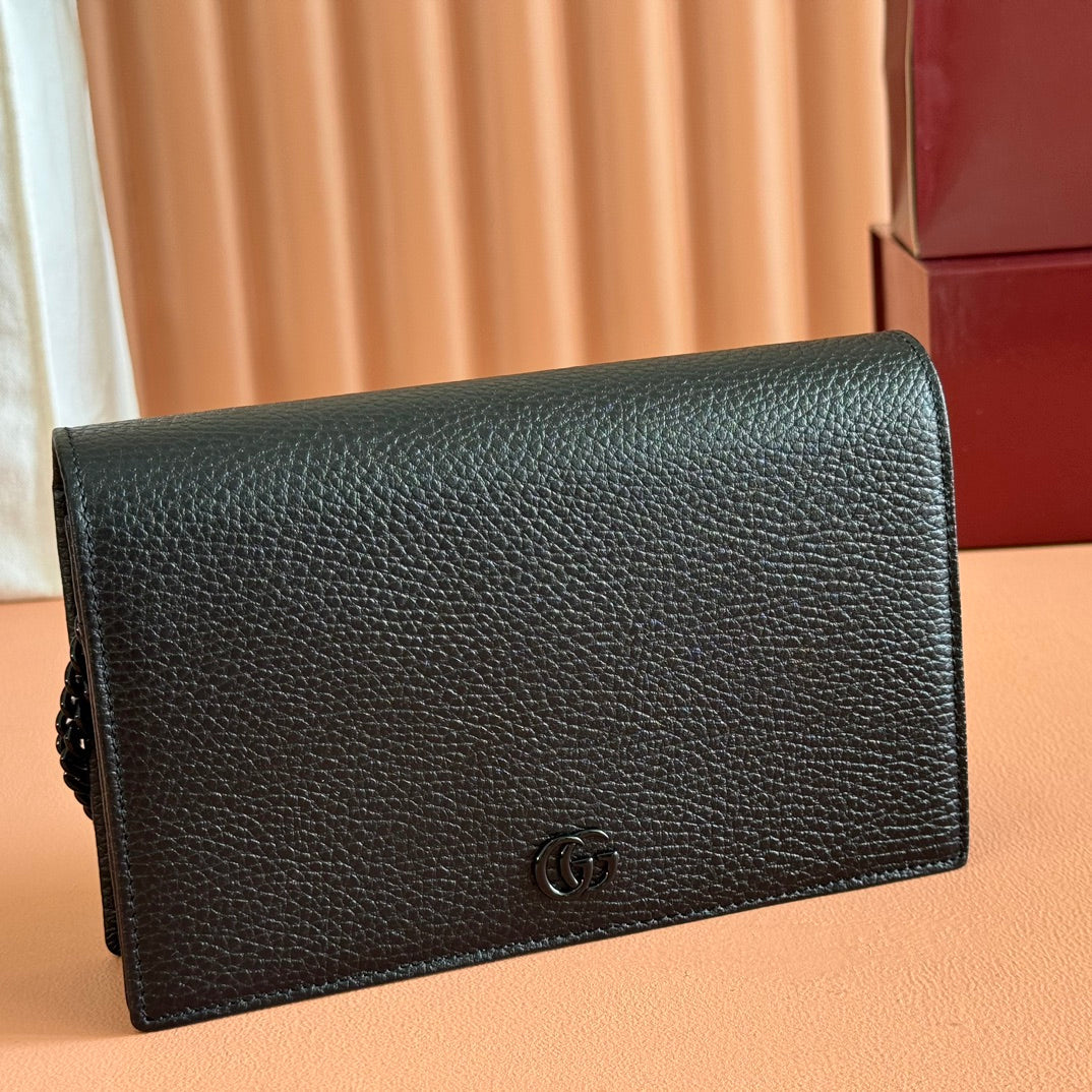 Gucci Marmont Chain Wallet Black Leather 255321