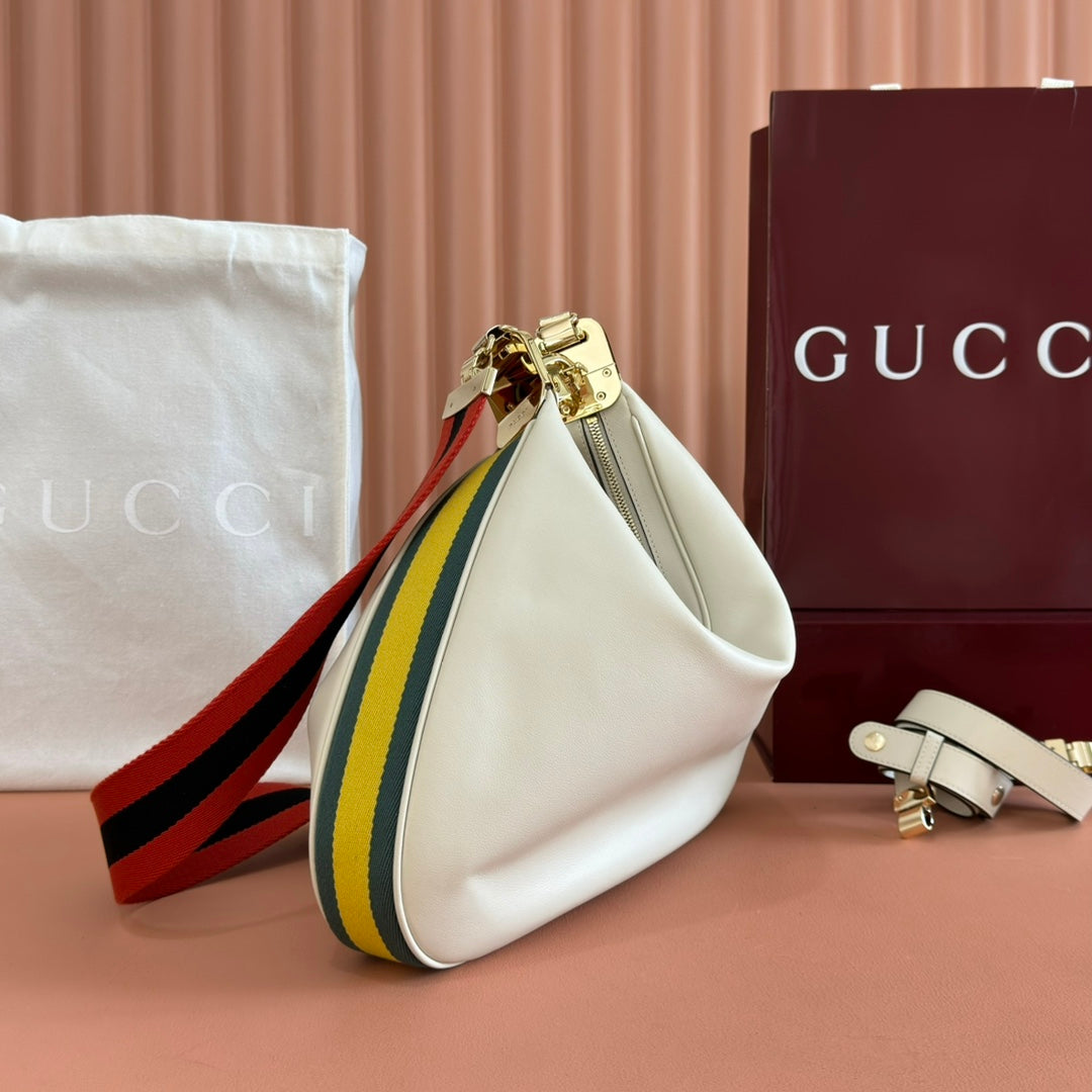 GG 2025 Attache Shoulder Bag 35cm White Calfskin Canvas 273671