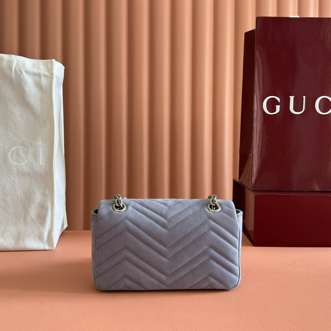 Gucci Marmont Bag 22 Gray Suede Gold Hardware 272094