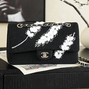 Chanel 2026 Wheat Embroidery Bag 25.5cm Black Velvet Leather