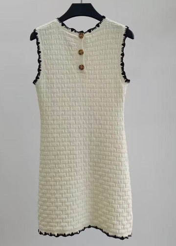 Chanel 2026 Cream Block Lace Hand-Croche Lace Knit Vest Dress 408799