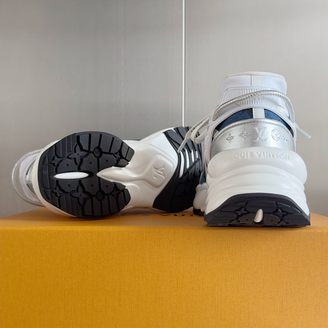 LV Run 55 Sneaker 55mm Dark Blue Mix White Monogram Jacquard Fabric
