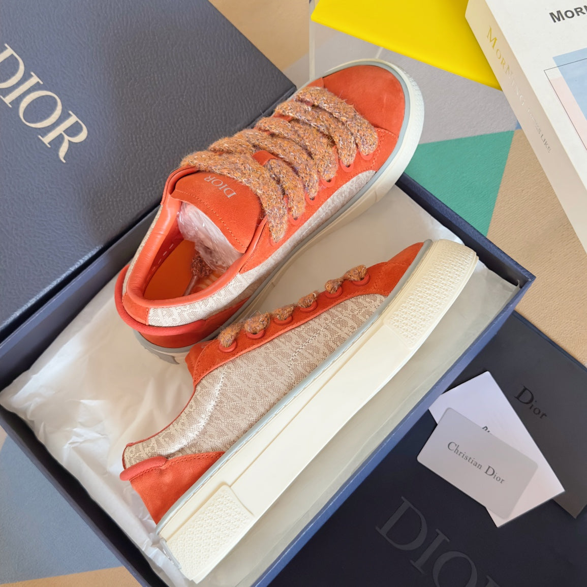 CD B33 Sneaker 40mm Orange Mix Light Brown Monogram Suede