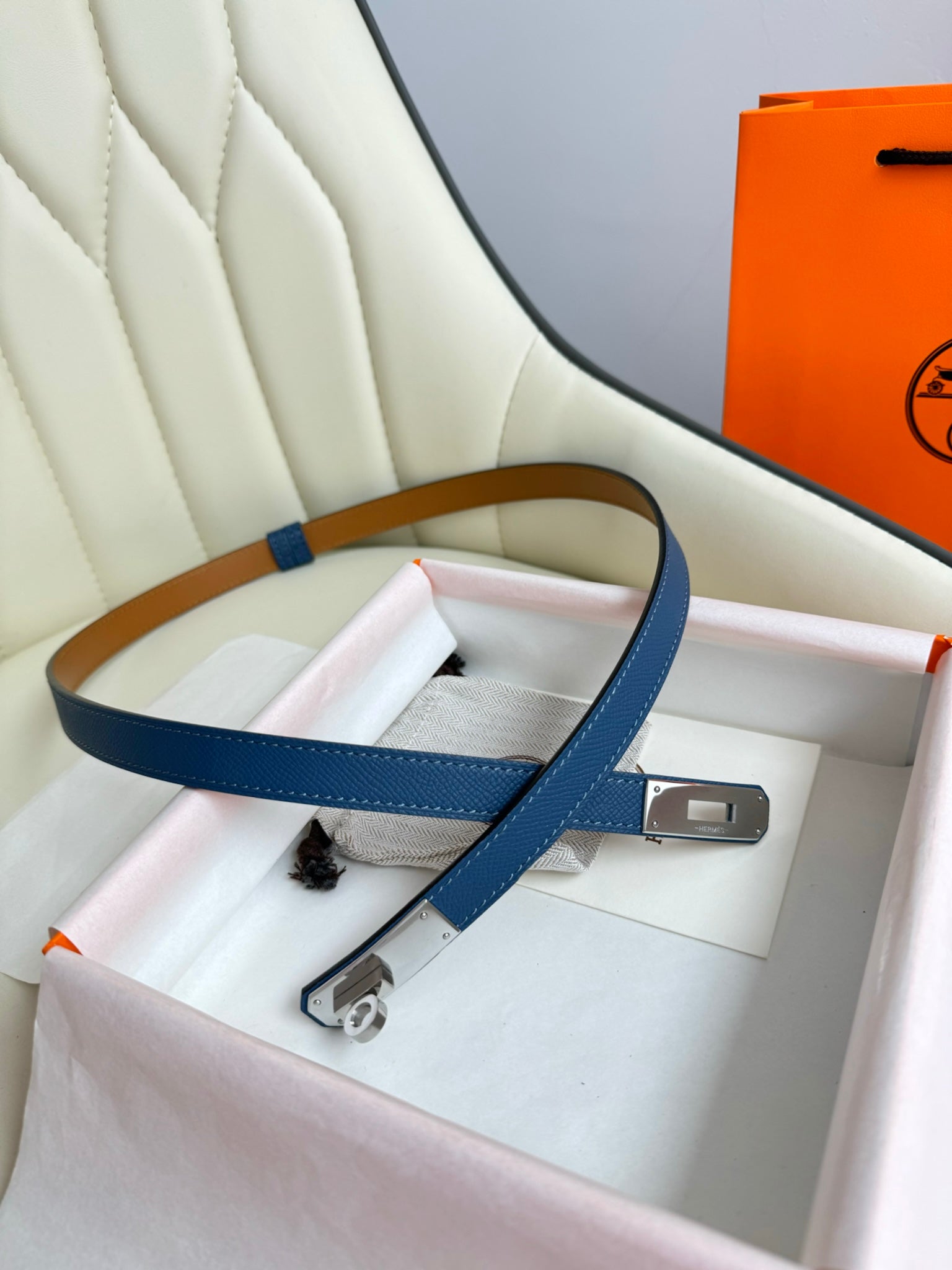 HM Kelly Belt 18mm Blue Epsom Leather