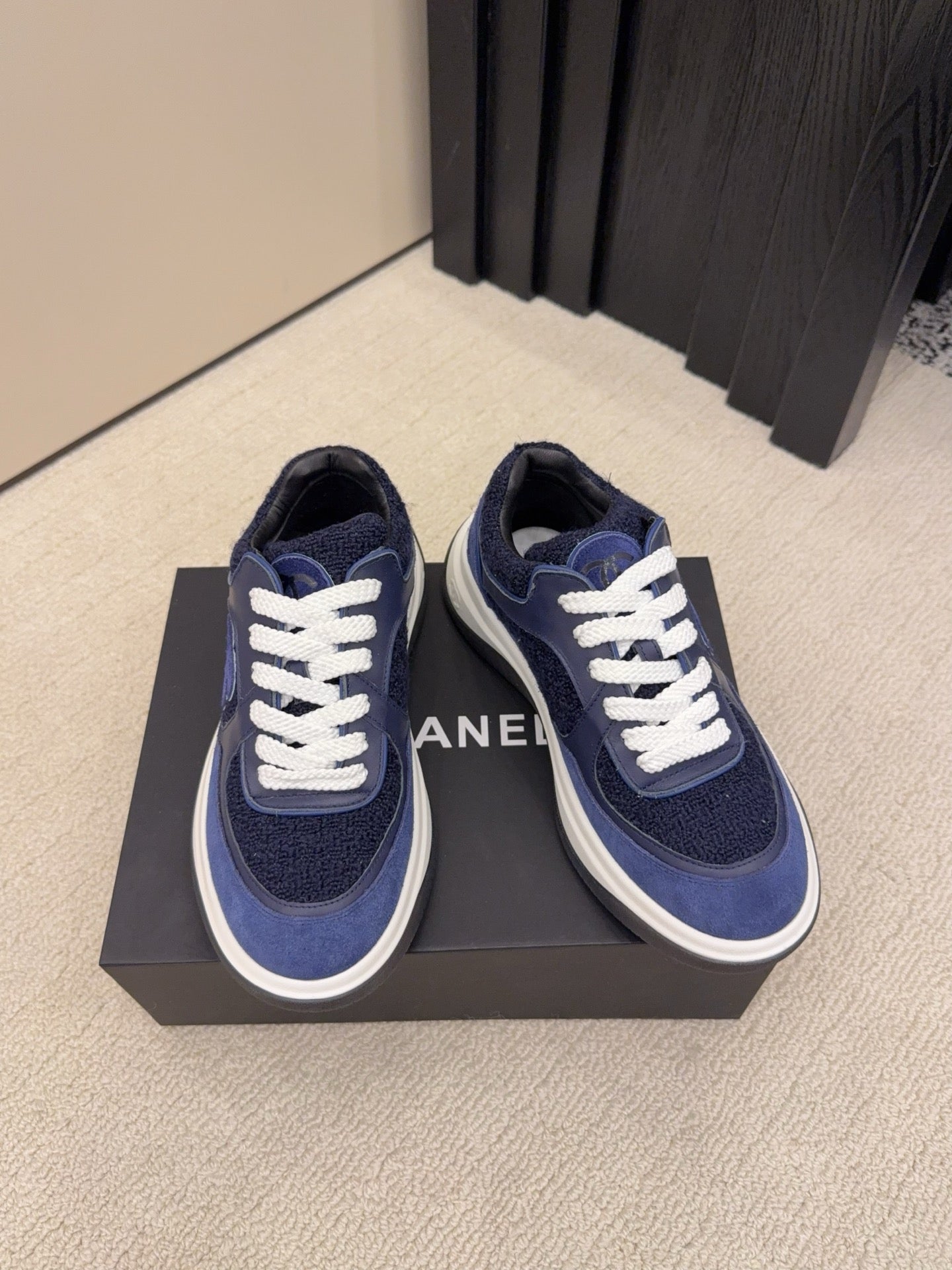 CC 26 Sneaker Navy Blue mix White Tweed Fabric and Suede 589080