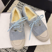CC 26 Shearling Loafer Blue White Suede Wool 588711