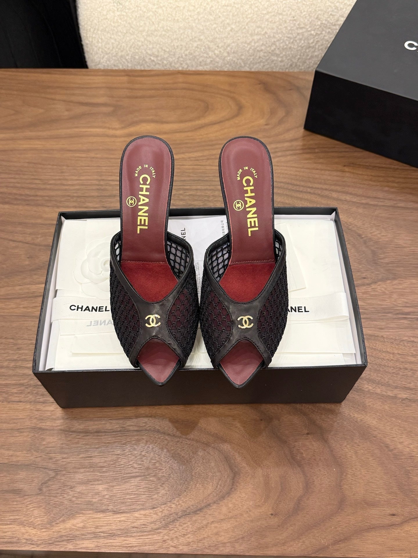 Chanel 2026 Mule Black Red Mesh Sheepskin 748032