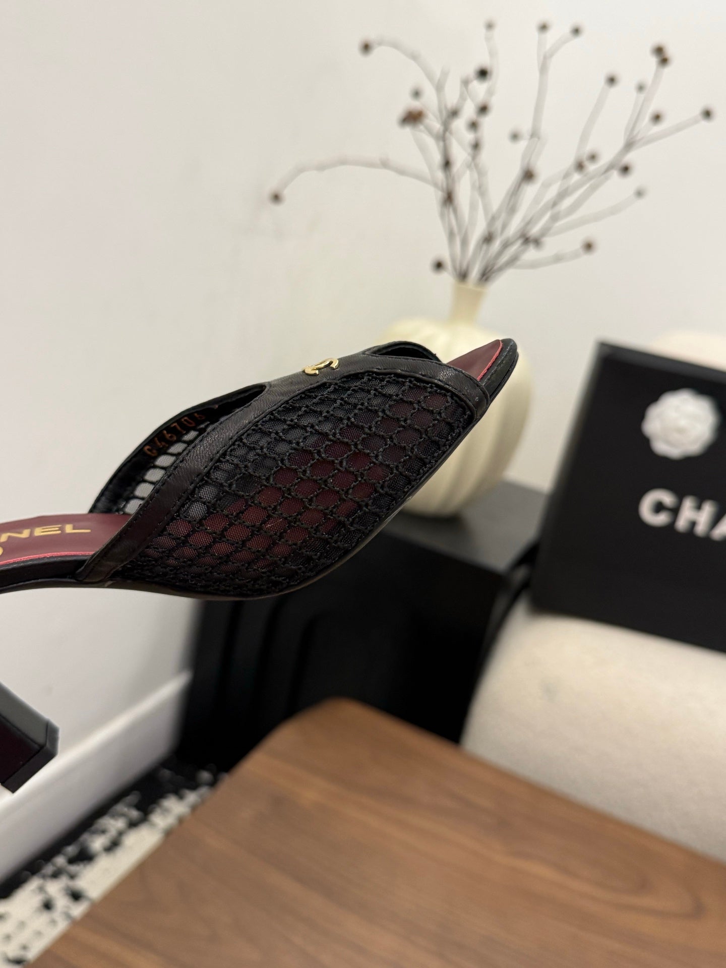 Chanel 2026 Mule Black Red Mesh Sheepskin 748032