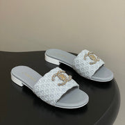 CC 26s Flat Slippers Gray Fabric Sheepskin 649489