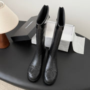 CC 2025 Vintage Cambon Mid-Calf Boots Black Cowhide 550636