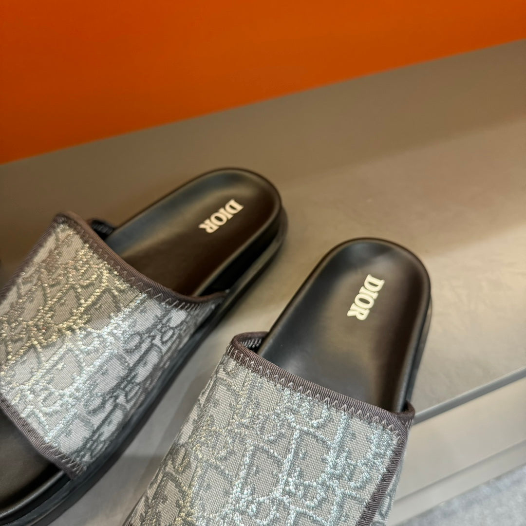 CD VELCRO STRAP SLIPPER GREY BLUE JACQUARD
