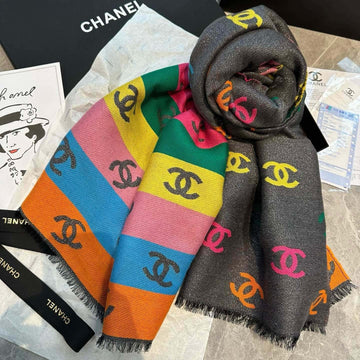 CC Scarf 180 CM In Black Mix Rainbow Cashmere And Wool Mix Mulberry Silk 401988
