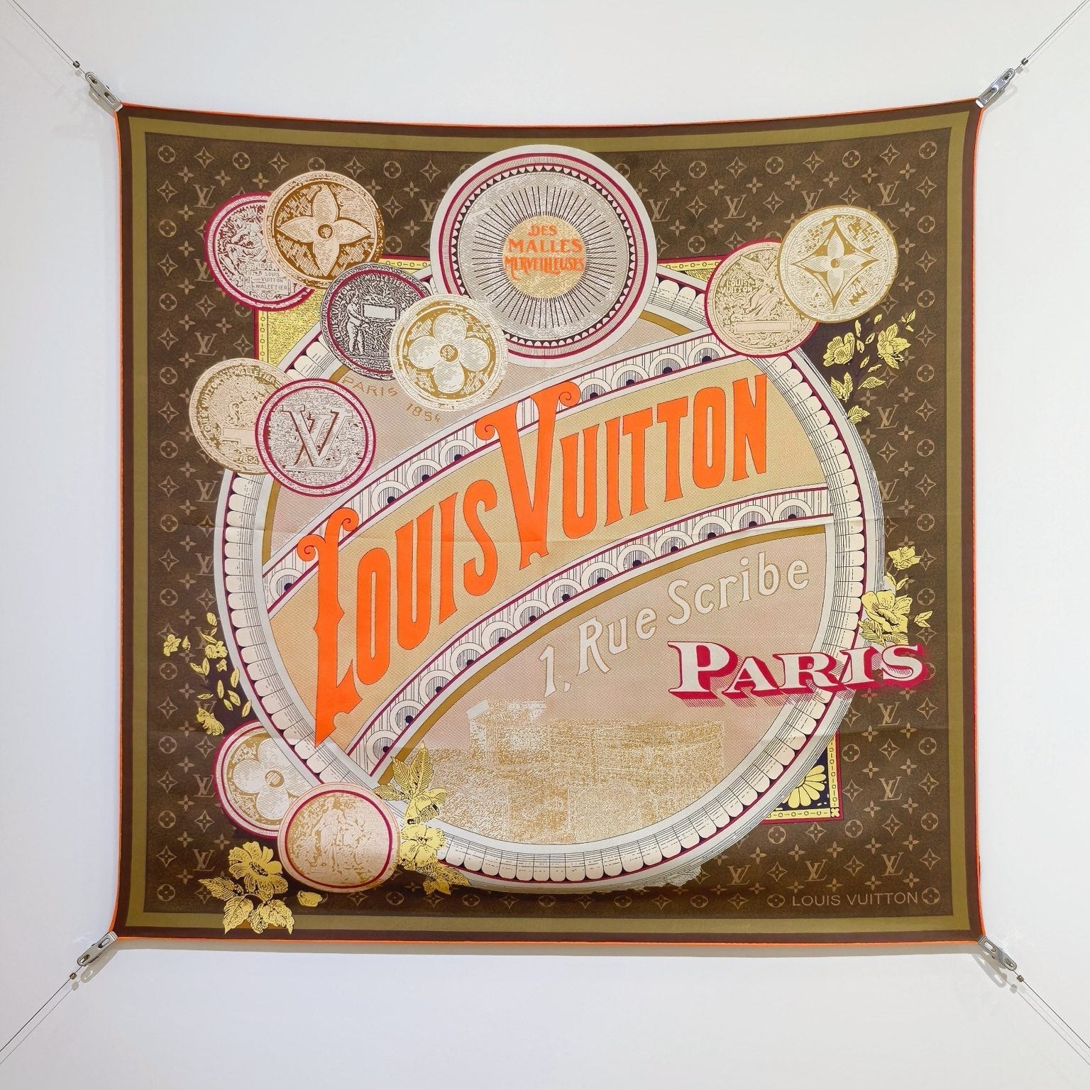 LV Double Sided Scarf 90 Brown Beige Monogram Twill Silk 168746