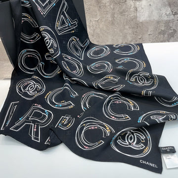 CC Square Scarf 90 CM In Black Mix White Silk 288720