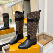 LV 25 Metal Buckle Riding Boots Monogram Brown Cowhide 573889