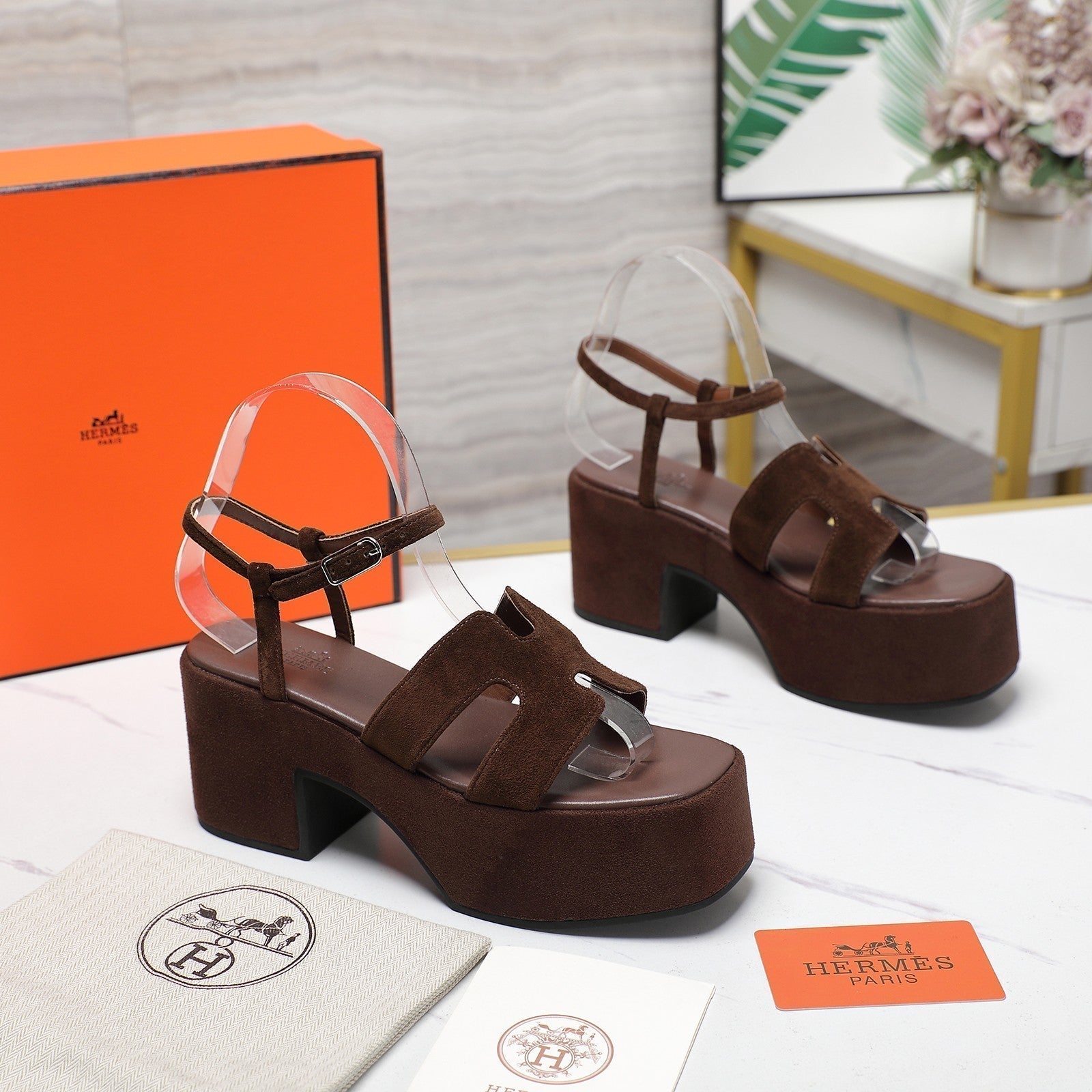 HM Jam 70 sandal In Chocolate Suede 120317