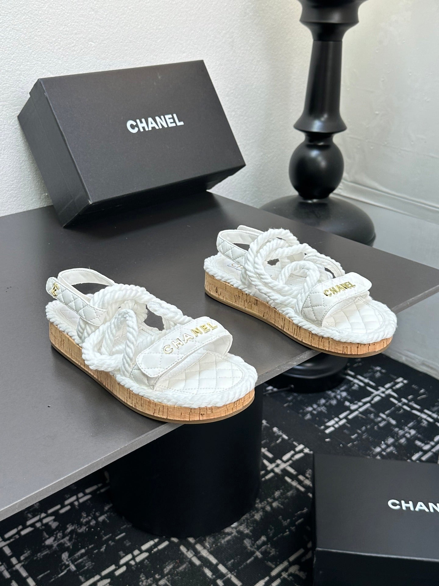CC Sandals White Rope Lambskin 331280