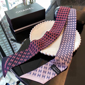 CC  Twilly Mini Scarf 120cm Navy Blue Pink Mulberry Silk 802153