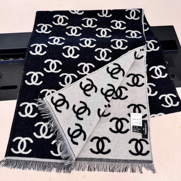 CC Scarf 180 CM In Black Mix Light Grey Print Logo Wool And Cashmere 359270
