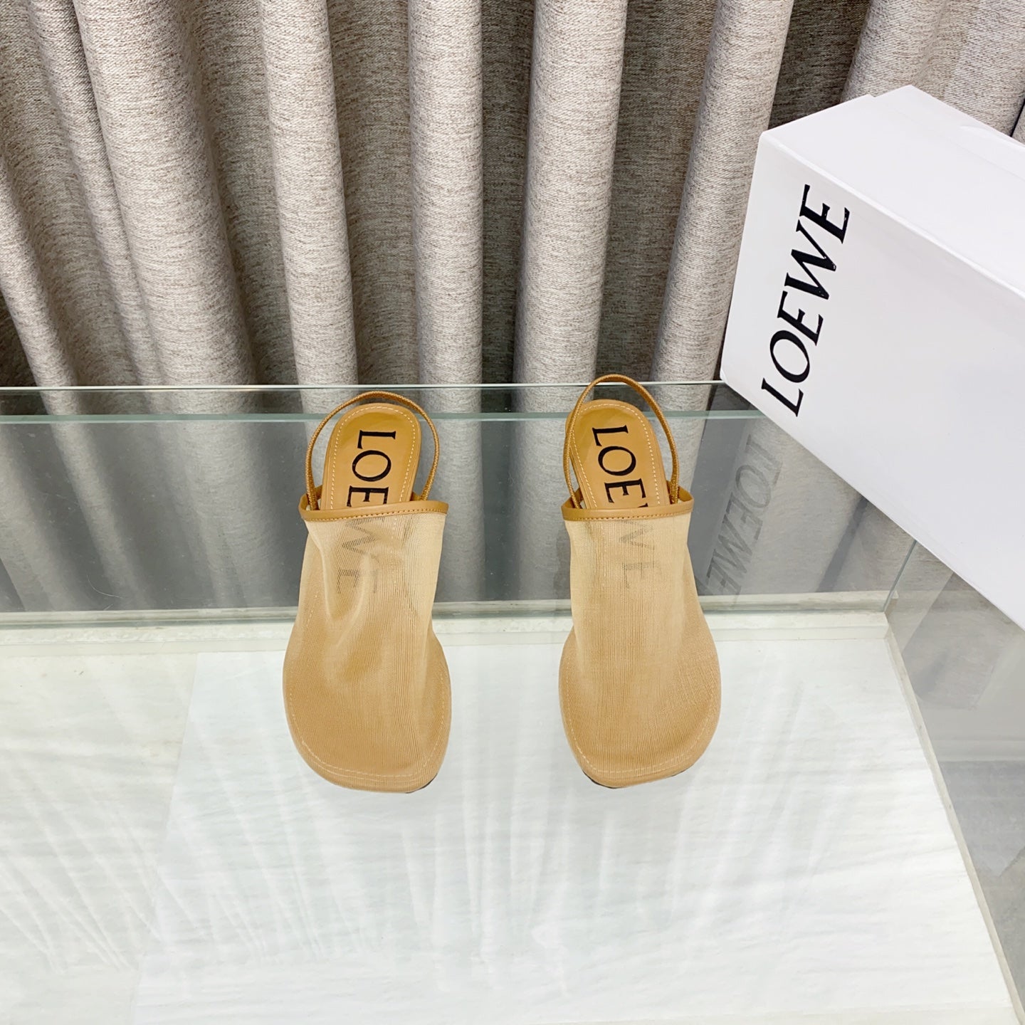 Loewe 25 Petal Slingback Beige Mesh Sheepskin