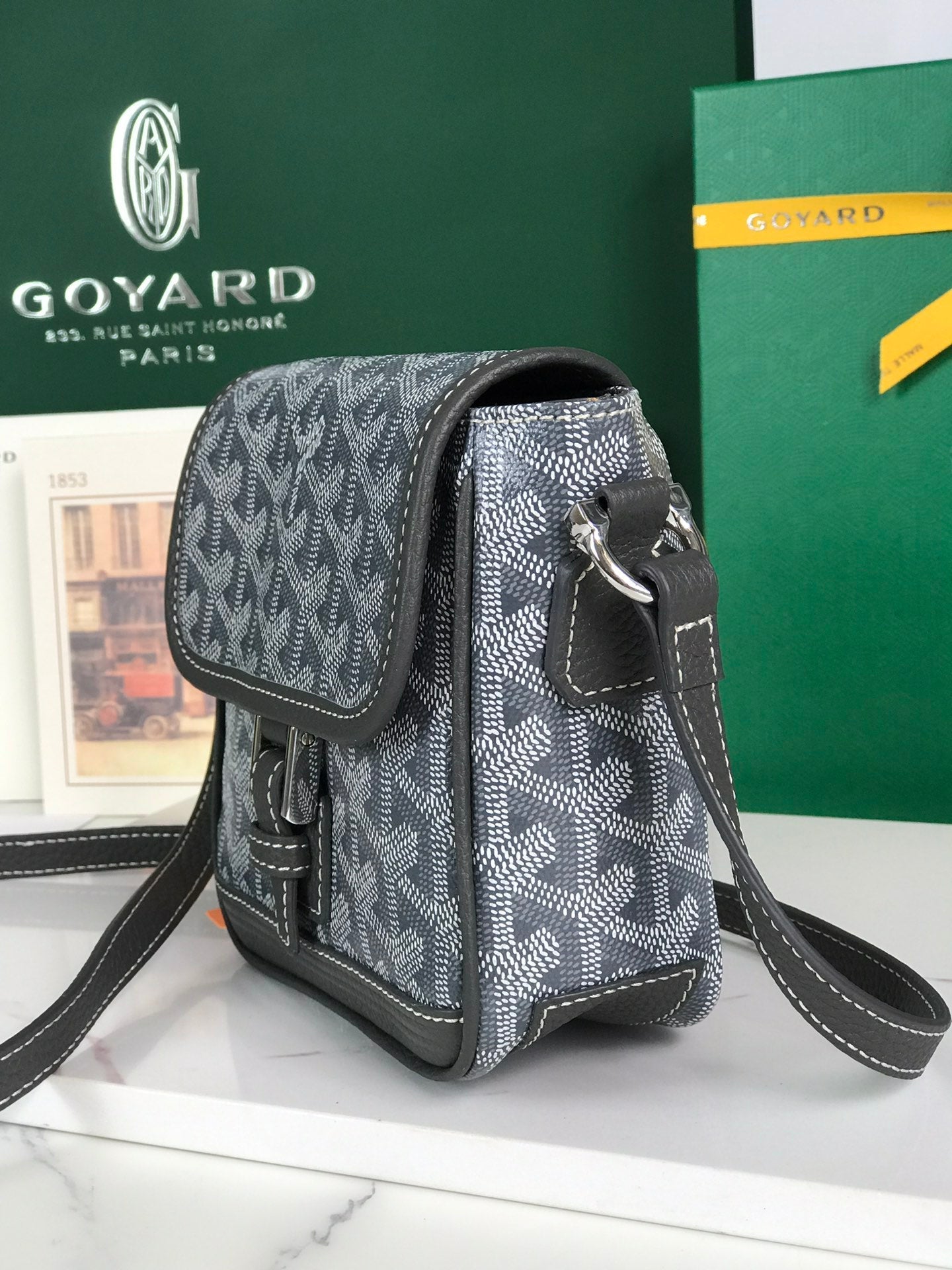 GRAND BLEU 16 IN GRAY GOYARDINE CANVAS AND LAMBSKIN