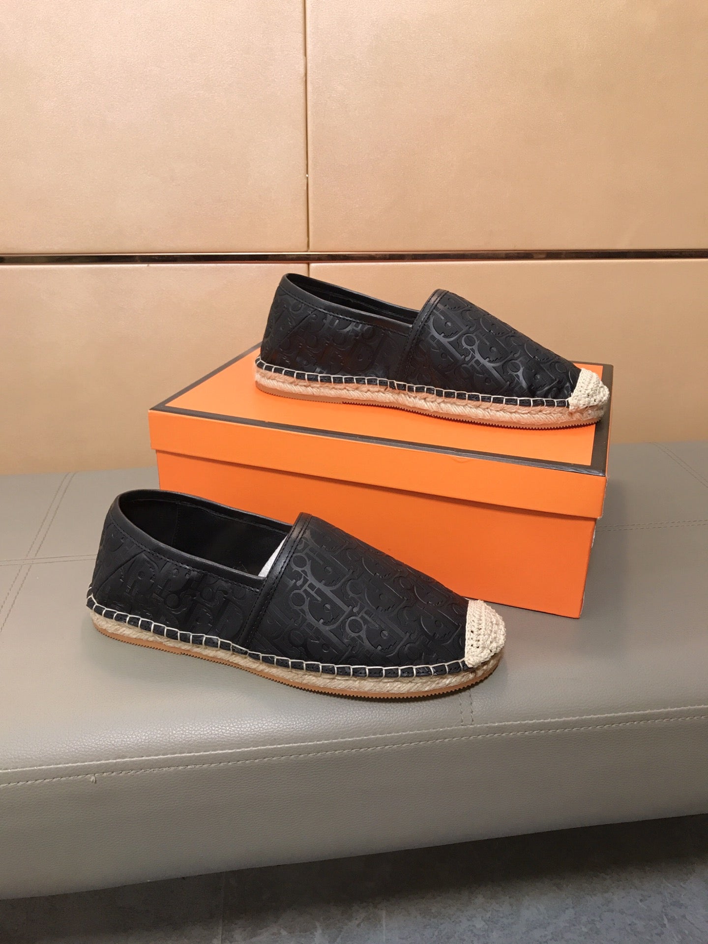 CD PARADISE ESPADRILLE LOAFER BLACK EMBOSSED CALFSKIN