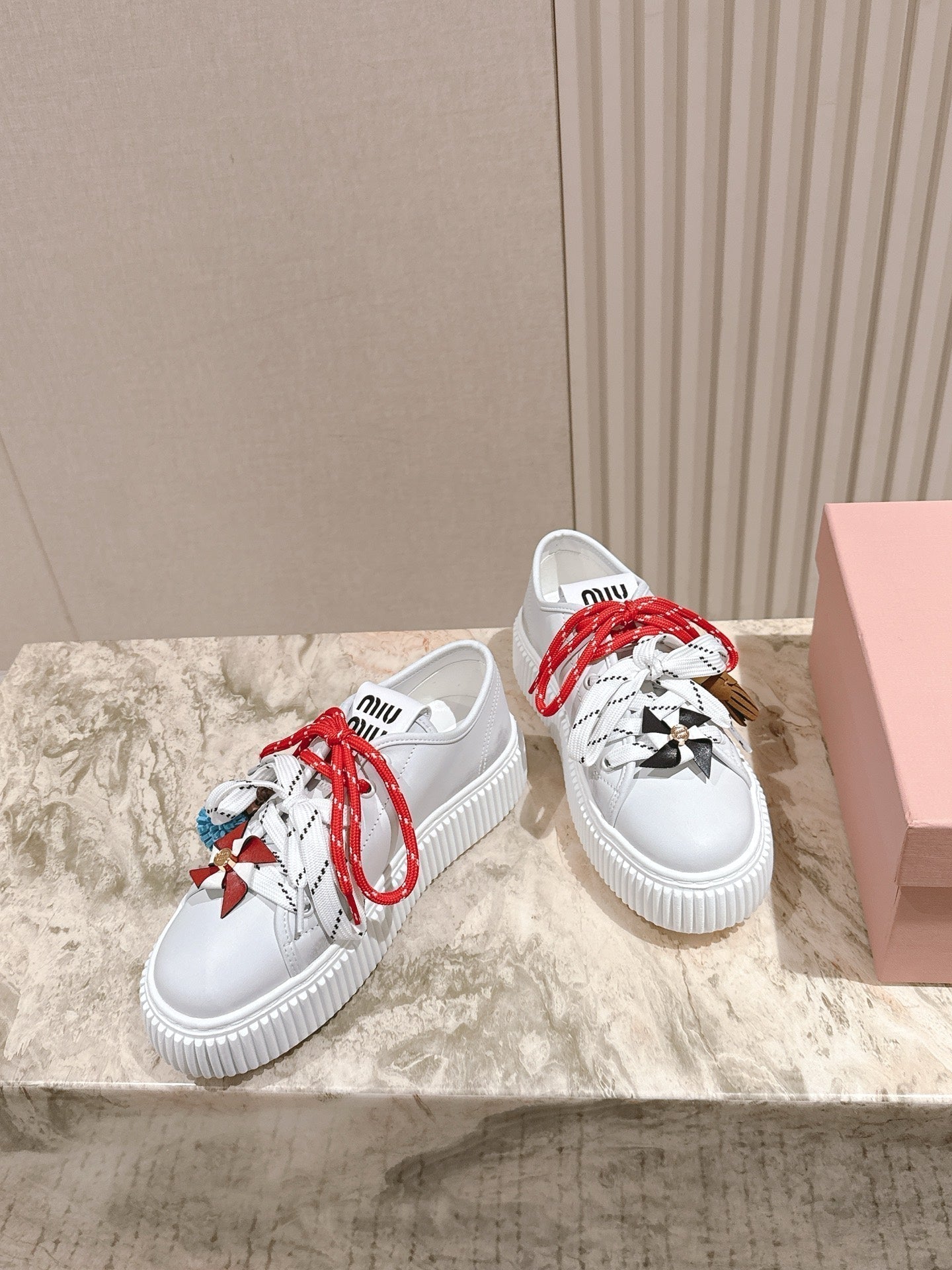 MIU MIU platform sneakers white red leather 461866