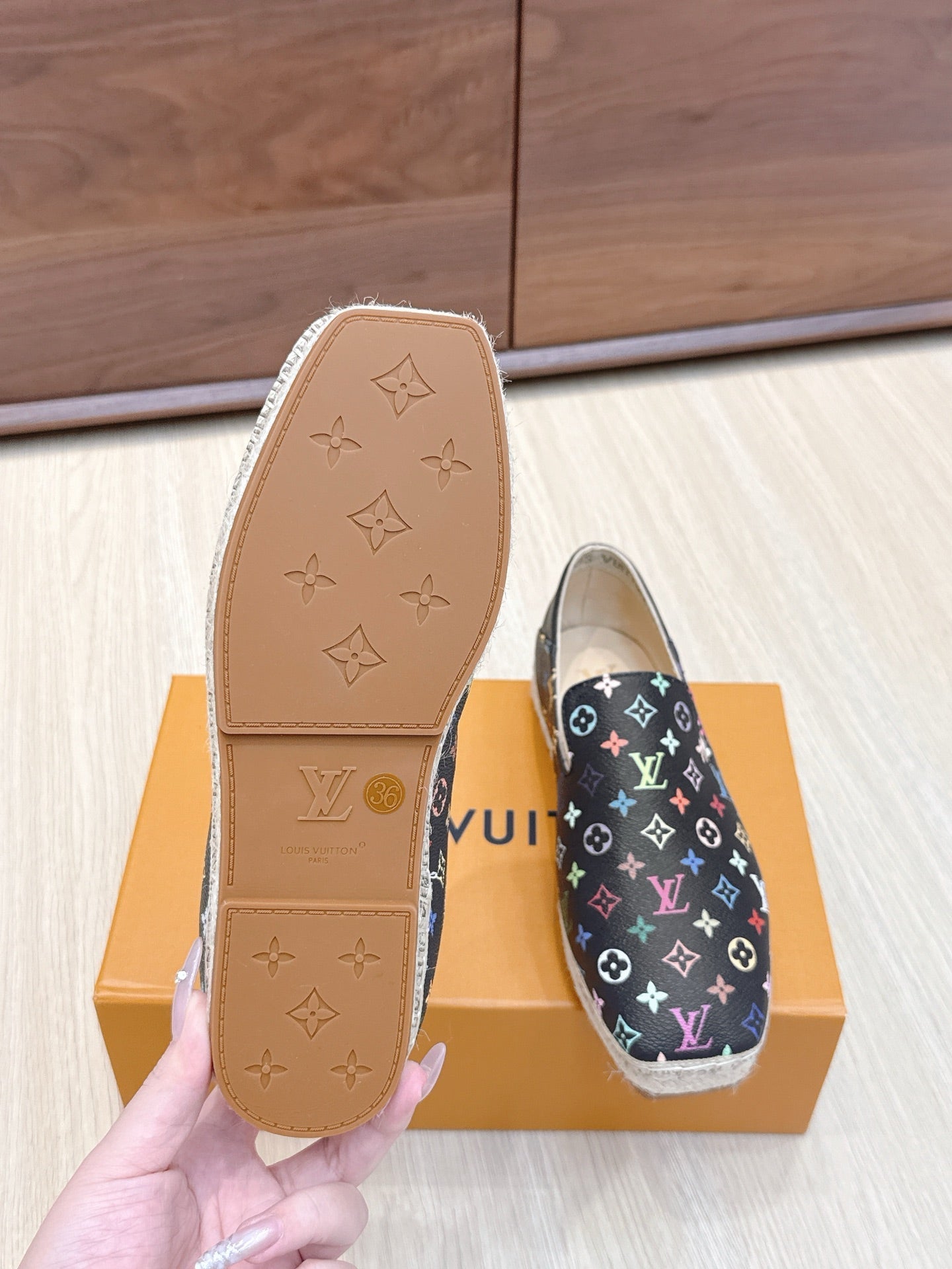 LV 26ss Loafers Black Multicolor Monogram Genuine Leather 656959