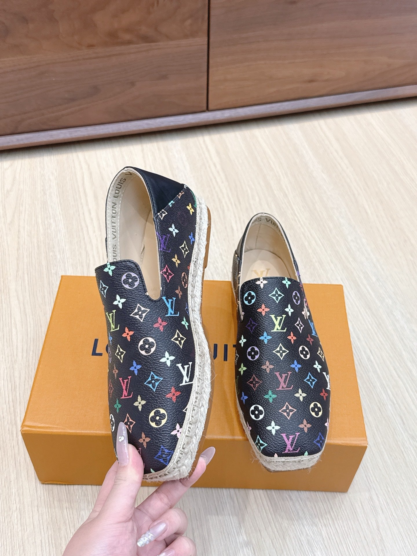 LV 26ss Loafers Black Multicolor Monogram Genuine Leather 656959