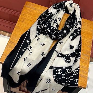 CC Scarf 200 CM In Black With White Logo Cashmere 363601