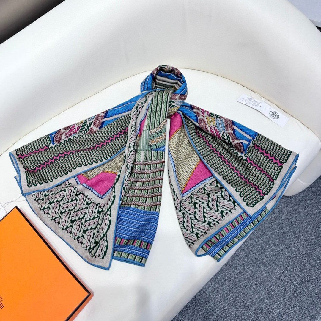 Dressage Tressage Shawl 140 CM In Blue Black Colorful Silk