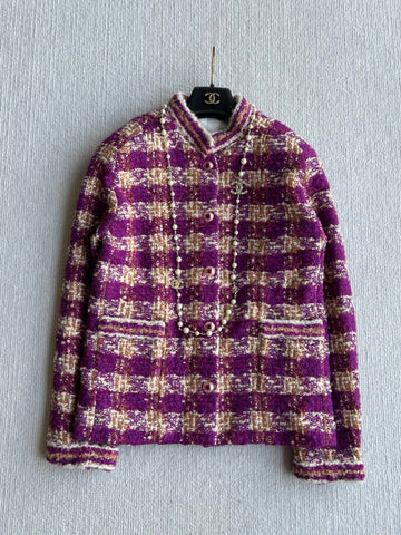 Chanel 2025 Plaid Tweed Jacket Purple Wool Polyester 325362