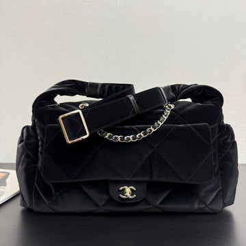 Chanel 26 Bowling Maxi Bag 32 Black Velvet Effect Nylon