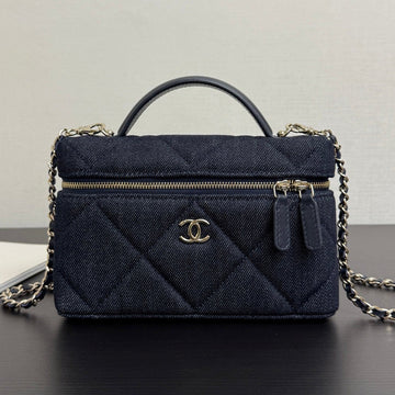 Chanel 2026 Vanity Case 19cm Blue Denim Leather