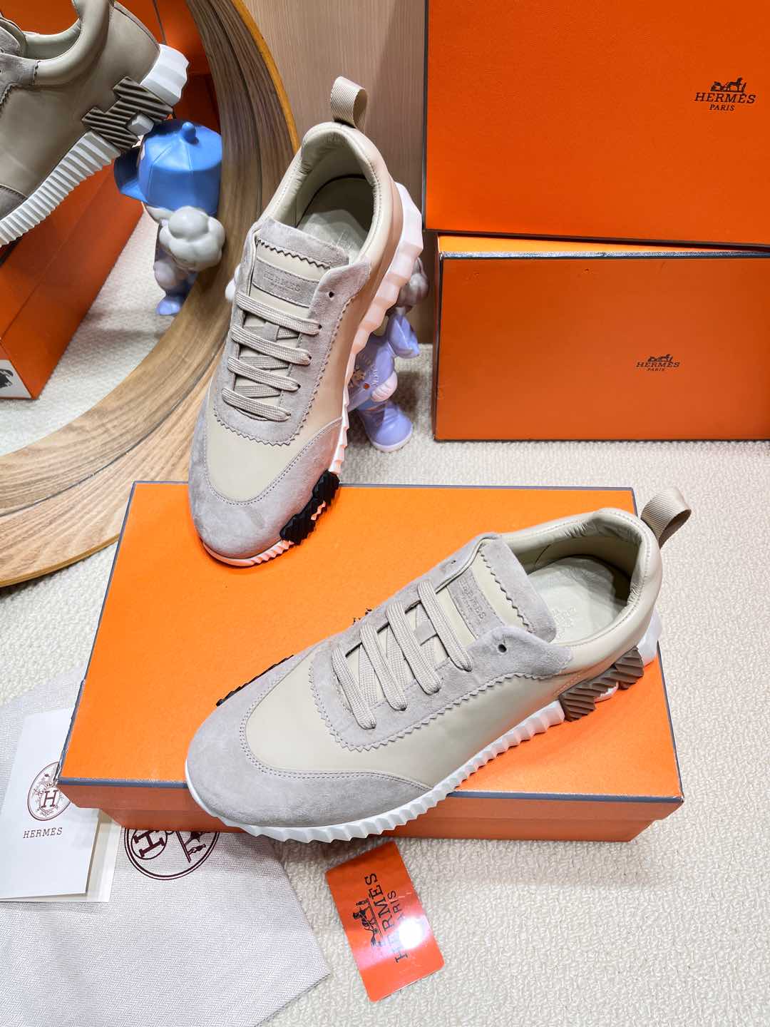 HM Bouncing Sneaker Beige Esquisse Goatskin with Suede 206309