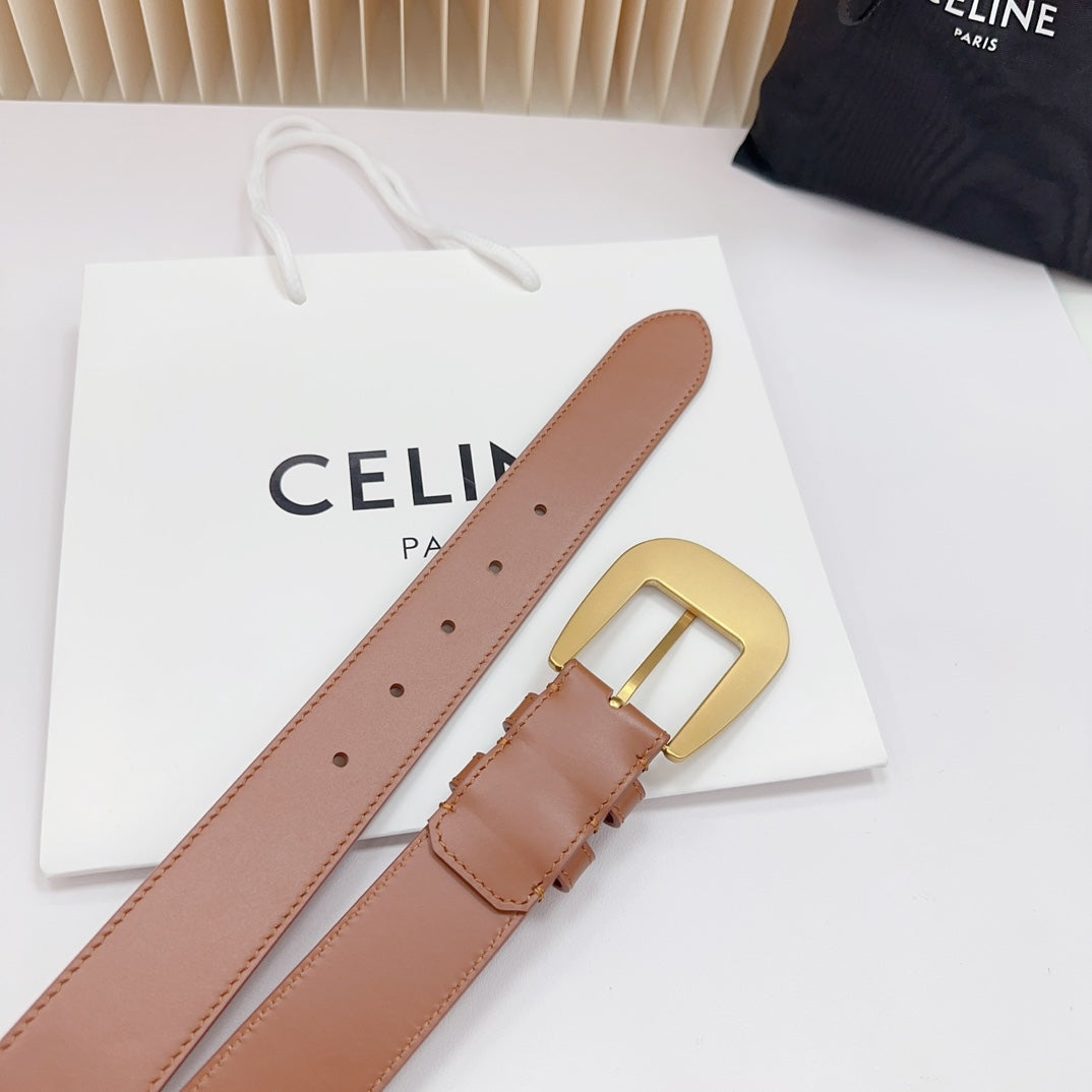 CEL Gold Western 35mm Belt Brown Cowhide 175053